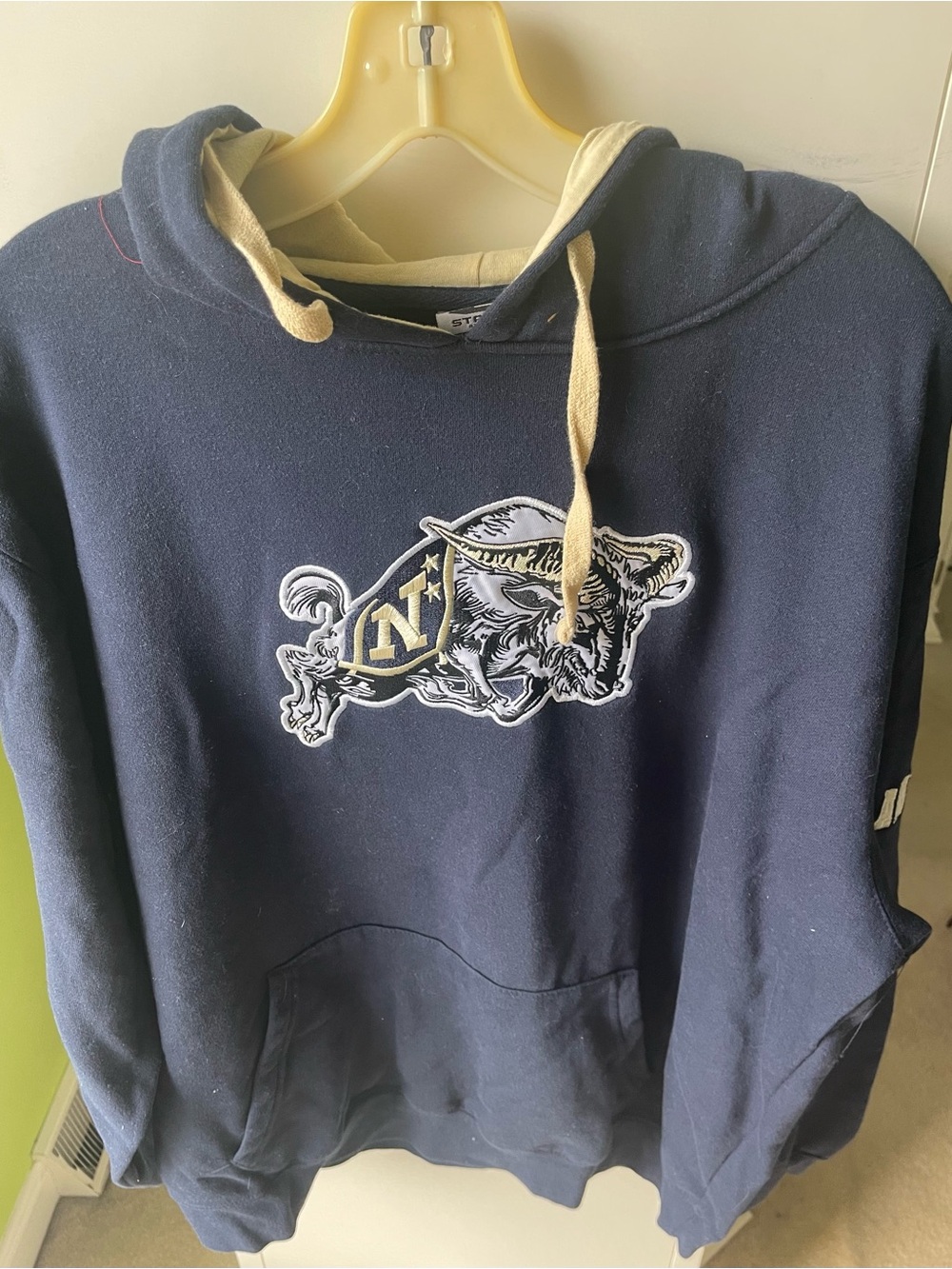 & Other Stories Navy Bull Patch Hoodie with Cream Drawcords